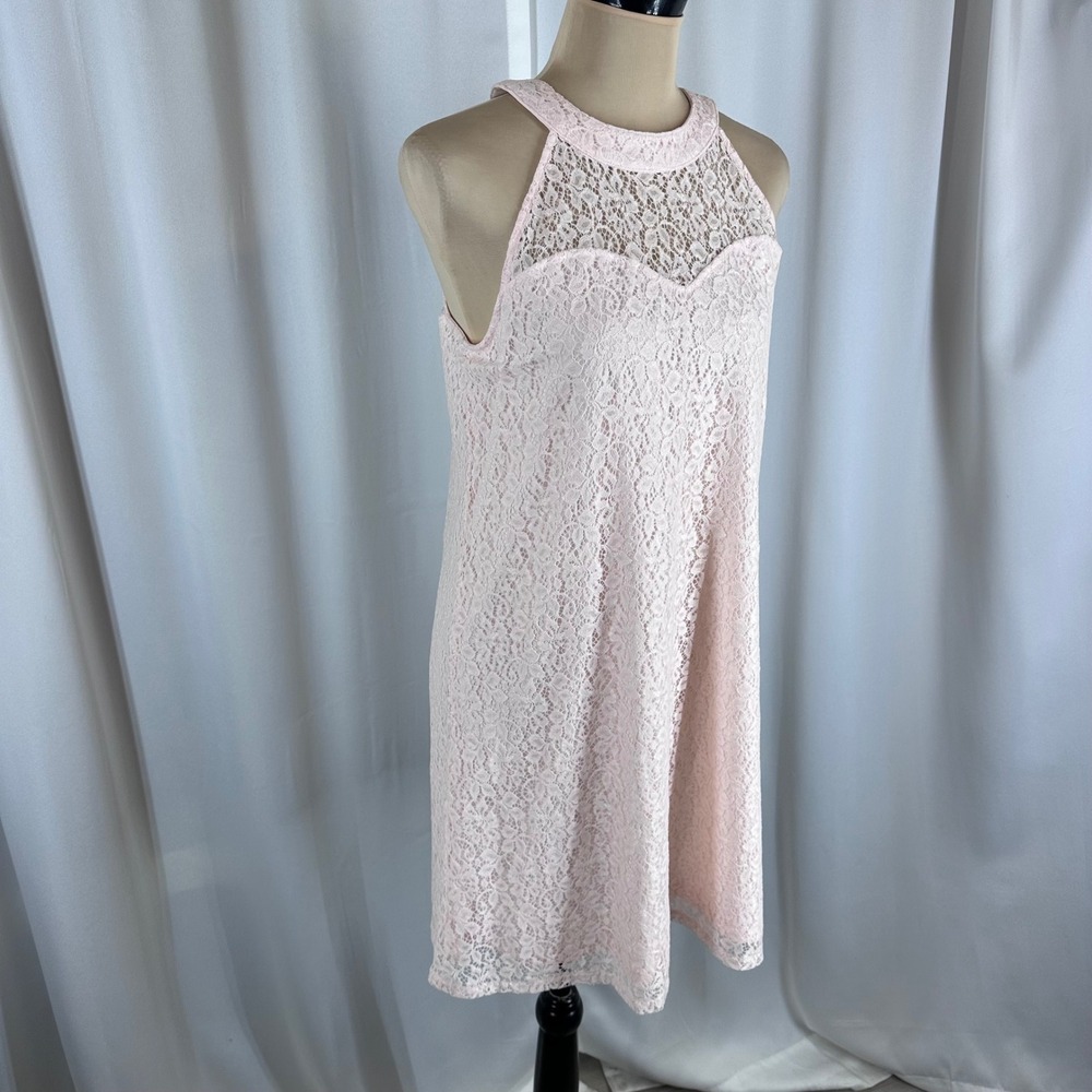 Candies Lace Shift Dress Pink Sleeveless Mini Criss Cross Back M
